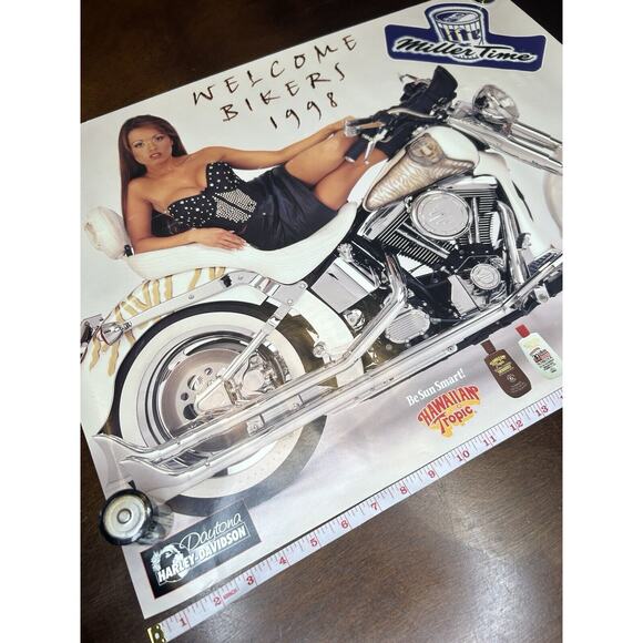 VTG 98 Harley Davidson Bike Week Poster Miller Lite Hawaiian Tropic Promo 18x24” - Picture 4 of 4